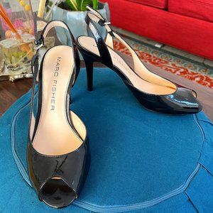 Marc Fisher Black Slingback Patent Peep-toe Heels